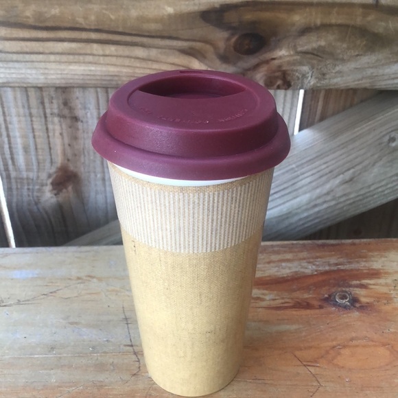 Ballard Designs 16oz Insulated Ceramic Paris France Tumbler & Brown Silicone Lid - Picture 3 of 9